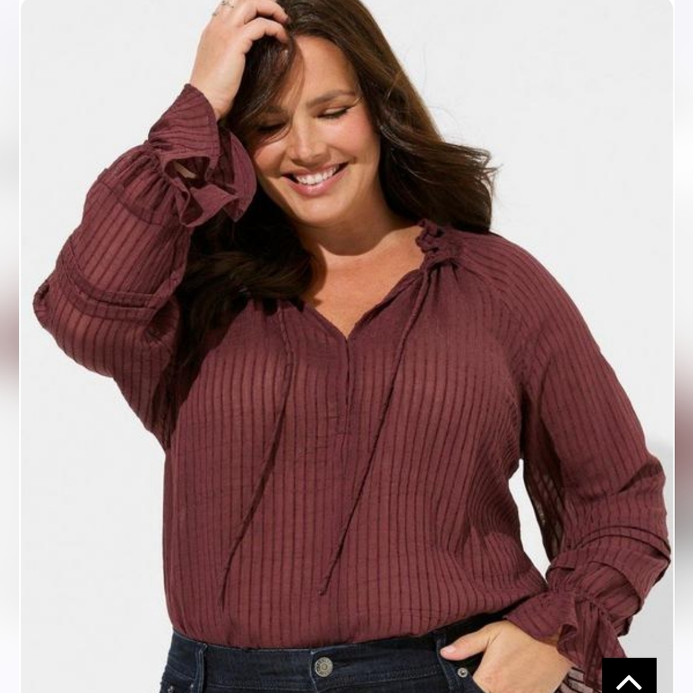 Torrid stripe gauze lace up peasant top NWT Size 0